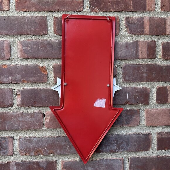 Vtg Style Metal Sign Santa Please Stop Here Arrow Red White Christmas Decor 17" - Picture 6 of 6